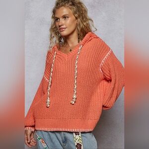 POL V-Neck Sweater in Vibrant Orange